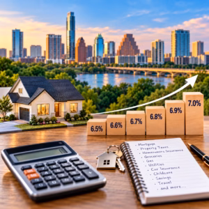 Austin mortgage rates from 6.5% to 7% and their impact on a home buyer’s monthly budget.
